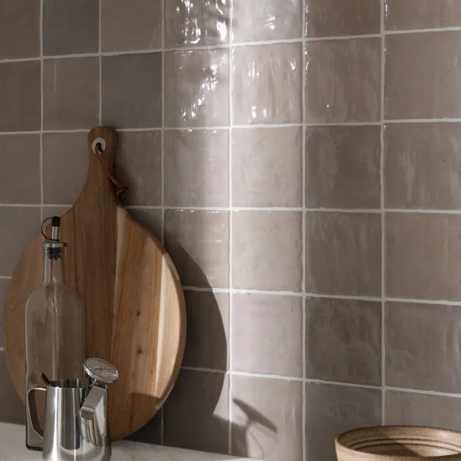 Zellige Mini Stone Grey Square Gloss Rustic Wall Tiles