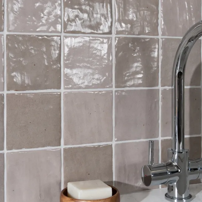 Zellige Mini Stone Grey Square Gloss Rustic Wall Tiles