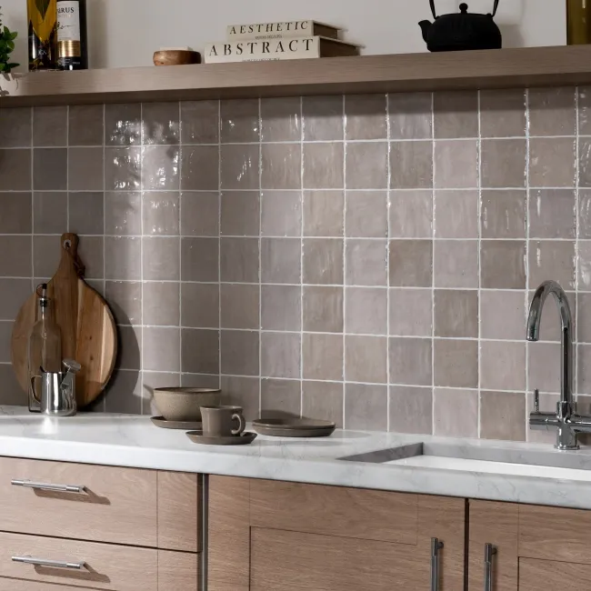 Zellige Mini Stone Grey Square Gloss Rustic Wall Tiles