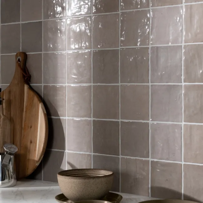 Zellige Mini Stone Grey Square Gloss Rustic Wall Tiles