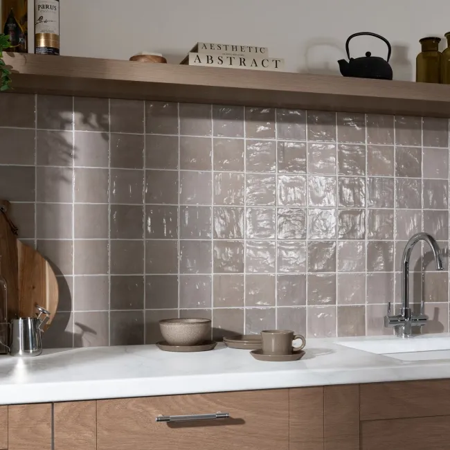 Zellige Mini Stone Grey Square Gloss Rustic Wall Tiles