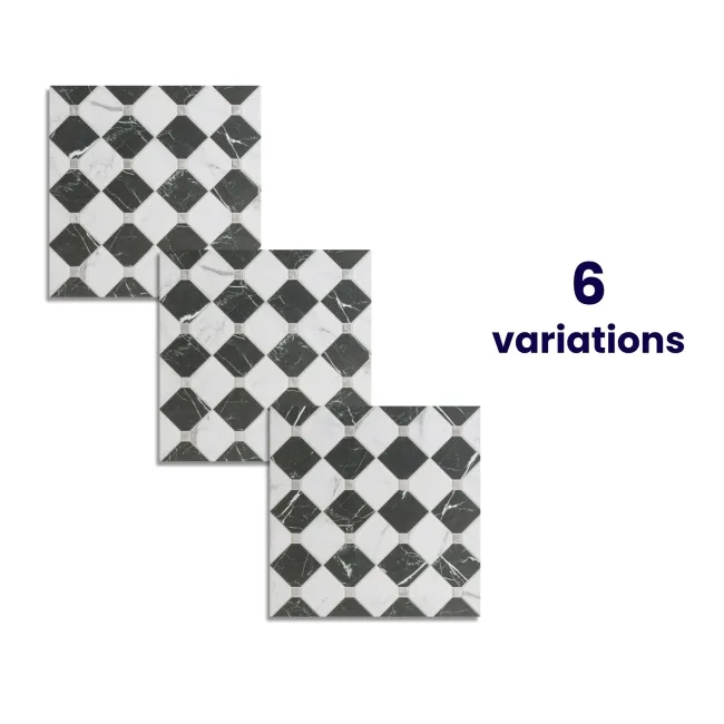 Canterbury Victorian Black & White Matt Marble Patterned Tiles