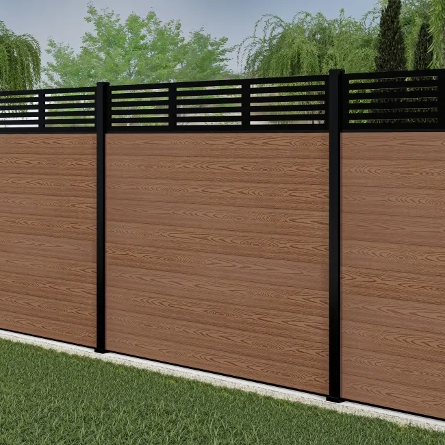 LuxeLine Composite Fence Panel Teak 6ft High - Slat Decorative Screen with Aluminium Post