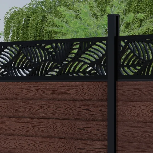 LuxeLine Composite Fence Panel Walnut 6ft High - Jungle Decorative Screen with Aluminium Post