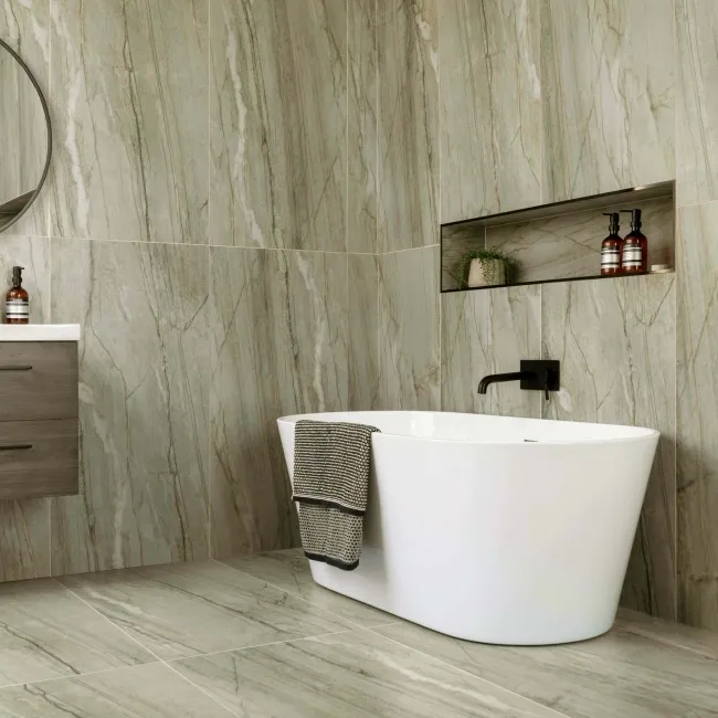 Falls Green Semi Polished Marble Effect Large Wall and Floor Tiles