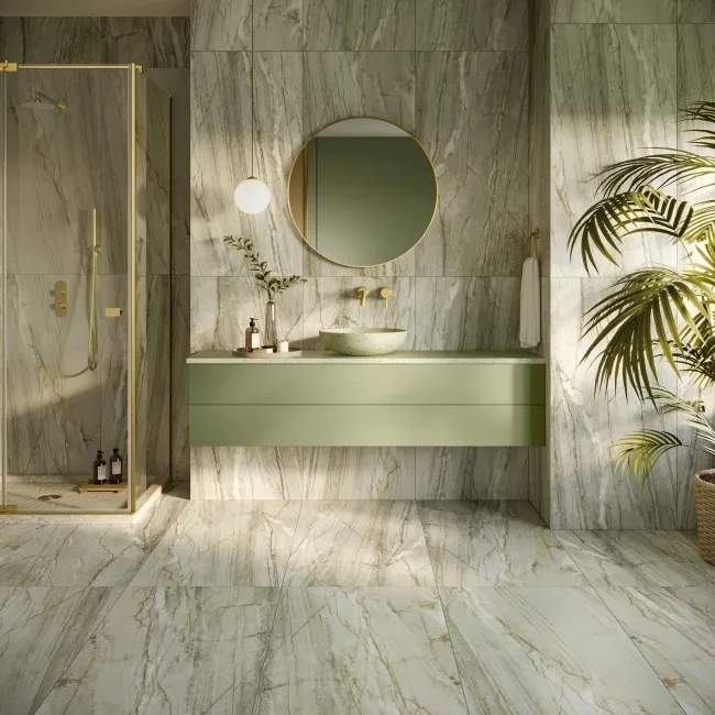 Falls Green Semi Polished Marble Effect Large Wall and Floor Tiles