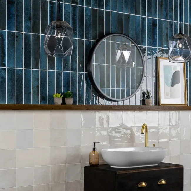 Hope Blue Gloss Brick Effect Wall Tiles