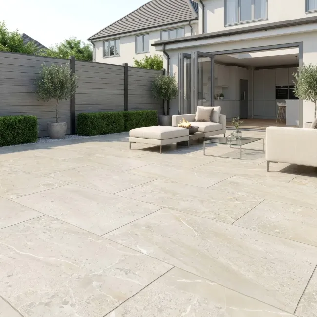 Muller Beige Stone Effect Matt Porcelain Outdoor Slab Tile