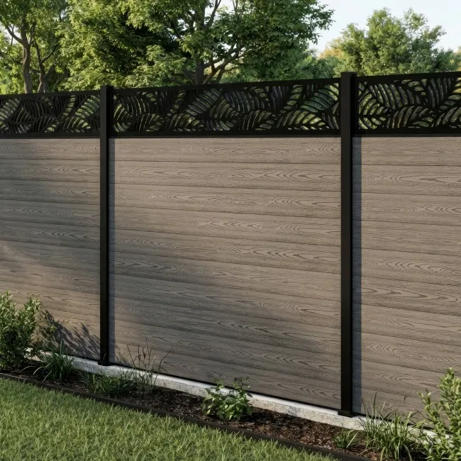 LuxeLine Composite Fence Panel Light Grey 6ft High - Jungle Decorative Screen with Aluminium Post