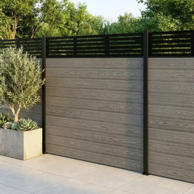 LuxeLine Composite Fence Panel Light Grey 6ft High - Slat Decorative Screen with Aluminium Post