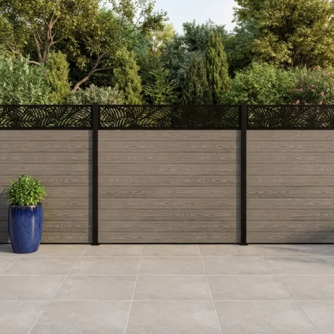 LuxeLine Composite Fence Panel Light Grey 6ft High - Jungle Decorative Screen with Aluminium Post