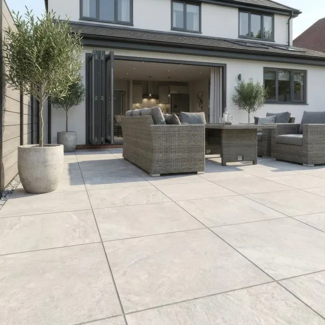 Quarstone White Stone Effect Matt Anti Slip Outdoor Porcelain Slab