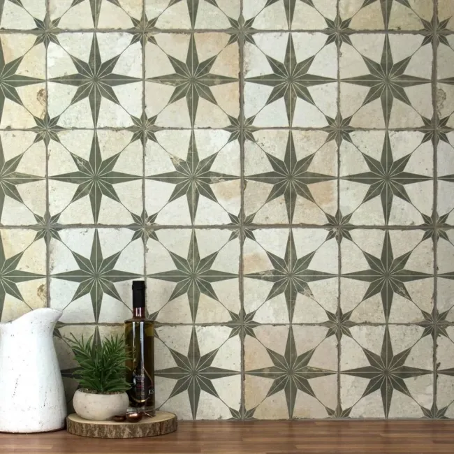 Scintilla Olive Green Star Pattern Tiles