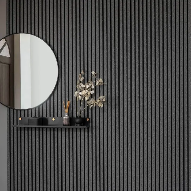 Trepanel Design® Grey Slate Effect Slat on Black Felt Wall Panels