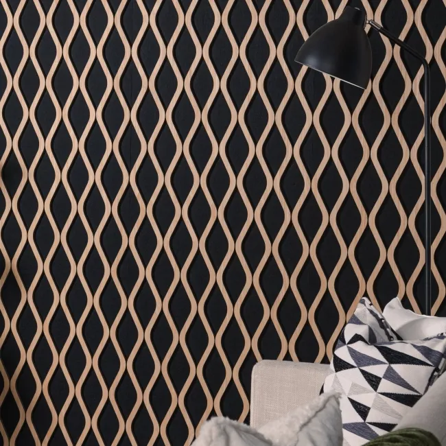 Trepanel® Oak Wave Lattice Black Matt Acoustic Wood Slat Wall Panels
