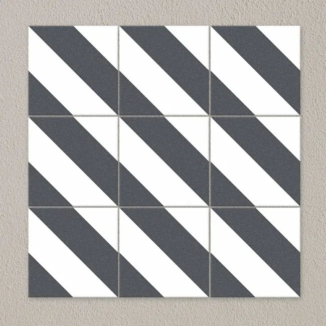 Zebra Black and White Patterned Matt Striped 223x223 Tiles