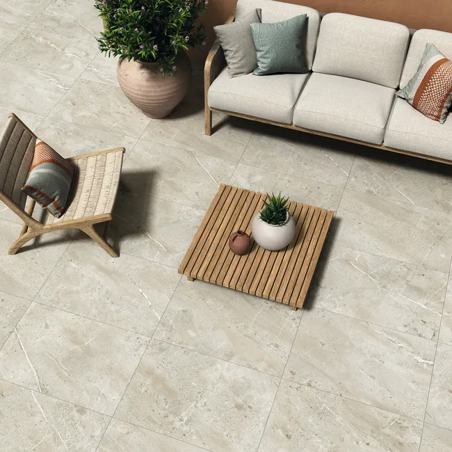 Muller Beige Stone Effect Matt Porcelain Outdoor Slab Tile