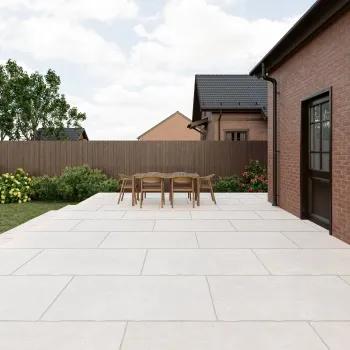 Irta White Stone Effect Matt Porcelain Outdoor Slab Tile