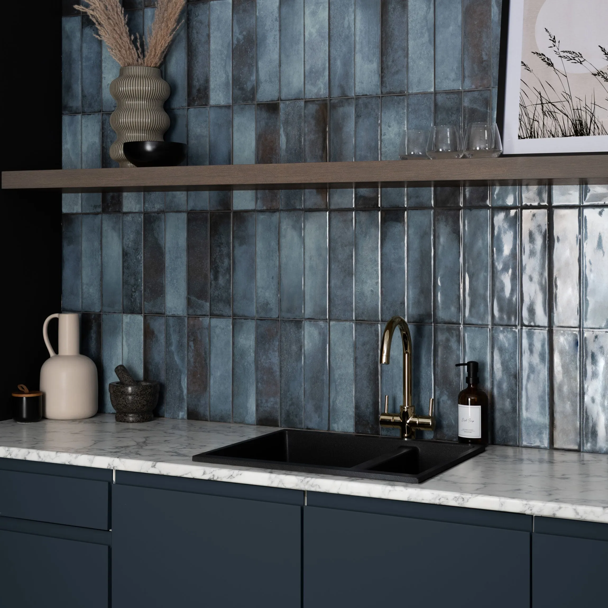 Lazio Blue Gloss Brick Effect Wall Tiles