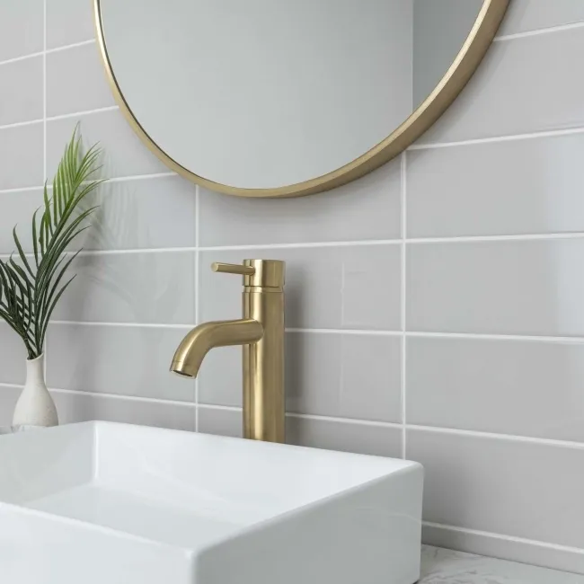 Linear Light Grey Gloss Brick Shape Wall Tiles 300x100