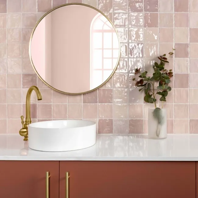 Zellige Mini Pink Square Gloss Wall Tiles