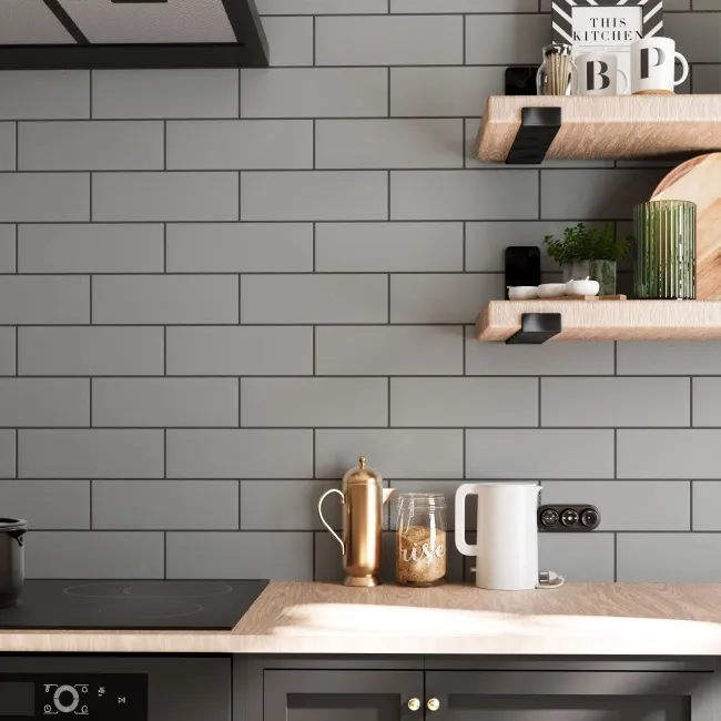 Linear Grey Matt Brick Shape Wall Tiles 300x100
