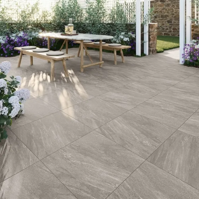 Country Silver Grey Stone Effect 20mm Porcelain Paving Slabs 600x600