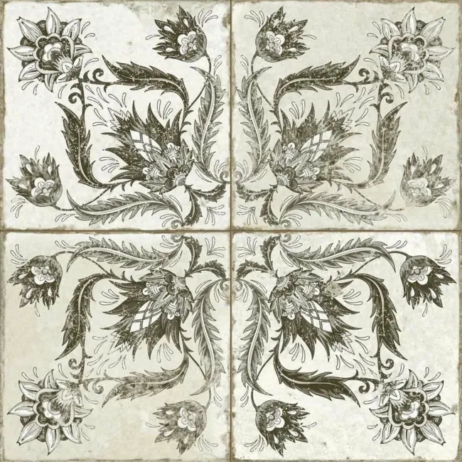 Helix Noir Black and White Matt Patterned Wall and Floor Tiles