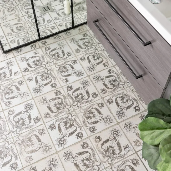 Helix Noir Black and White Matt Patterned Wall and Floor Tiles