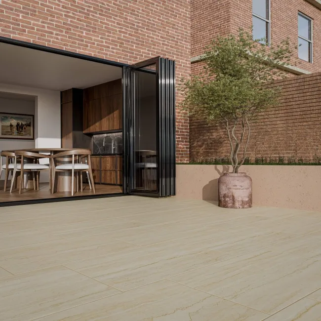 Euston Ivory Vein Cut Travertine Effect Matt Porcelain Outdoor Slab