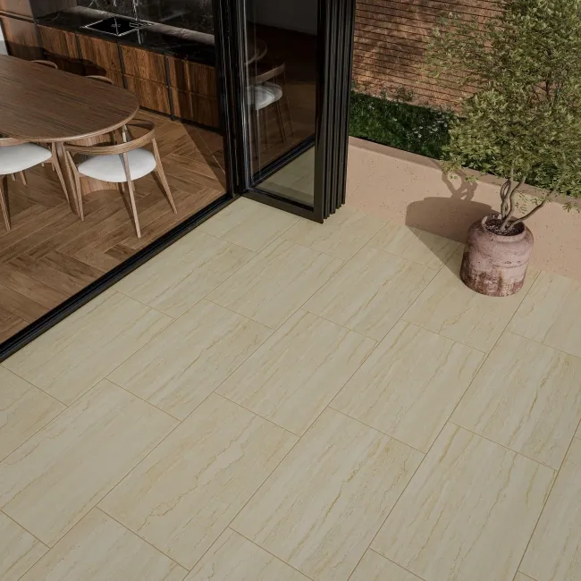 Euston Ivory Vein Cut Travertine Effect Matt Porcelain Outdoor Slab