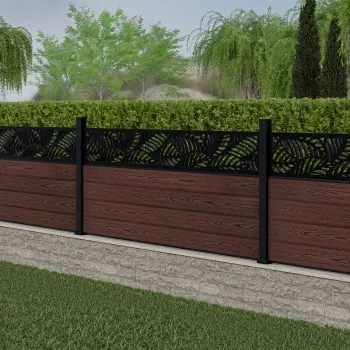 LuxeLine Composite Fence Panel Walnut 3ft High - Jungle Decorative Screen with Aluminium Post
