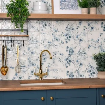 Lucy Blue Floral Gloss Patterned Porcelain Wall Tiles