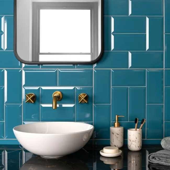 Temple Teal Blue Gloss Ceramic Metro Wall Tiles
