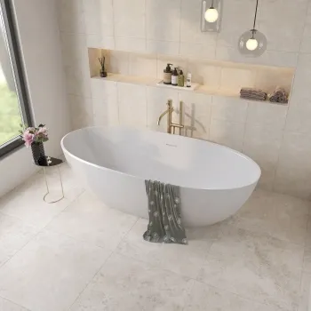 Fargo White Matt Stone Effect Anti-Slip Wall and Floor Tiles 600x600