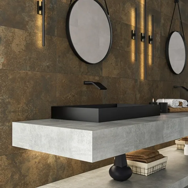 Foil Rust Metallic Brown Stone Effect  Wall and Floor Tiles 600x300