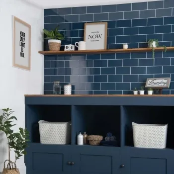 Bond Street Gloss Blue Flat Metro Tiles