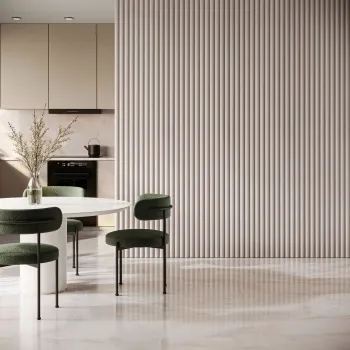 Trepanel Design® Light Oak on Antique White Felt Curve Acoustic Wood Slat Panels