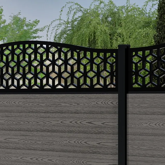 LuxeLine Composite Fence Panel Light Grey 6ft High - Geometric Decorative Screen with Buried Aluminium Post