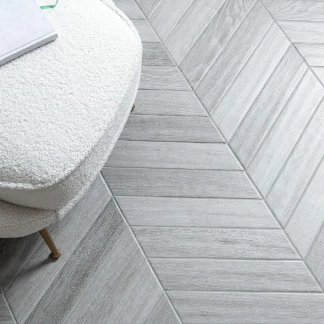 Bonsai Chevron Smoky Grey Wood Effect Porcelain Wall and For Tiles
