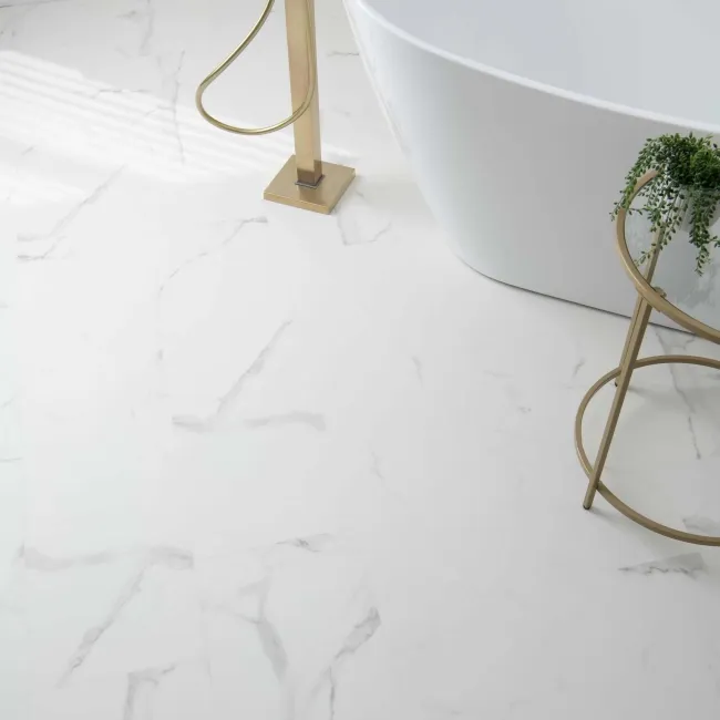 Frost White Marble Tile Luxury Click Vinyl Flooring 5.5mm