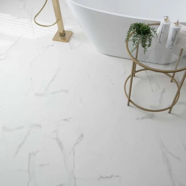 Frost White Marble Tile Luxury Click Vinyl Flooring 5.5mm