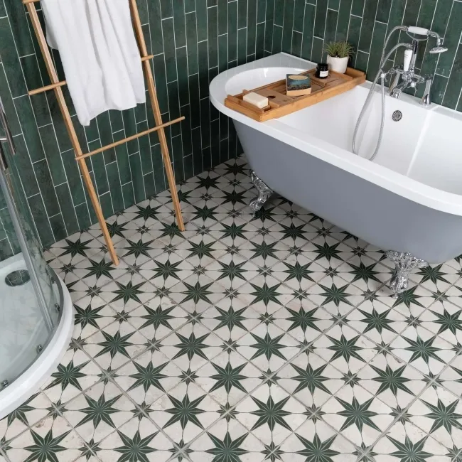 Faith Green Gloss Rustic Brick Effect Wall and Floor Tile