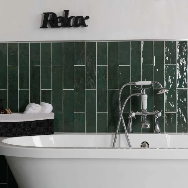 Faith Green Gloss Rustic Brick Effect Wall and Floor Tile