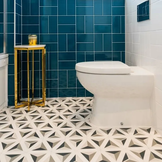 Contour Shadow Black and White Hexagon Patterned Floor Tiles