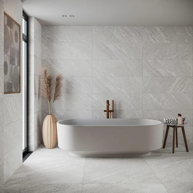 Alchemy Pearl Grey Slate Effect Matt Ceramic Wall Tile 1000x333mm