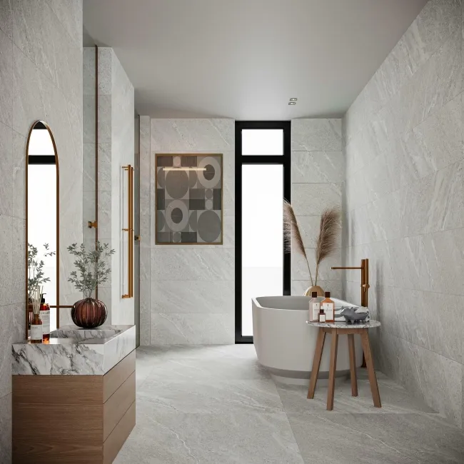 Alchemy Pearl Grey Slate Effect Anti Slip Porcelain Tile 900x900mm