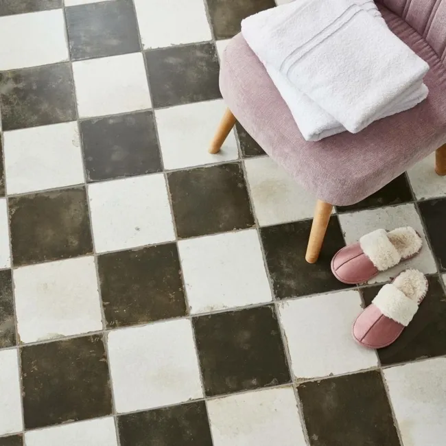 Moiety Black and White Matt Chequer Pattern Floor Tiles