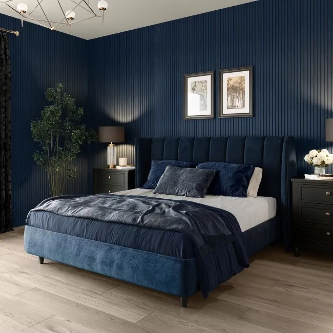 Trepanel® Texture Denim Blue Herringbone Acoustic Wood & Felt Slat Panels