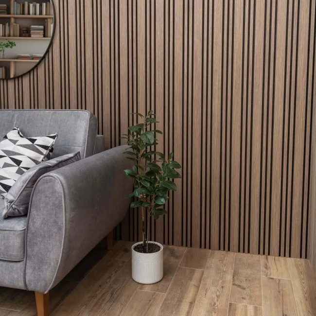 Trepanel Design® Smoked Oak Multi-Width Acoustic Wood Wall Panels